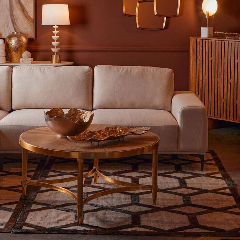 Jana Coffee Table - Round - Wood with Gold Legs