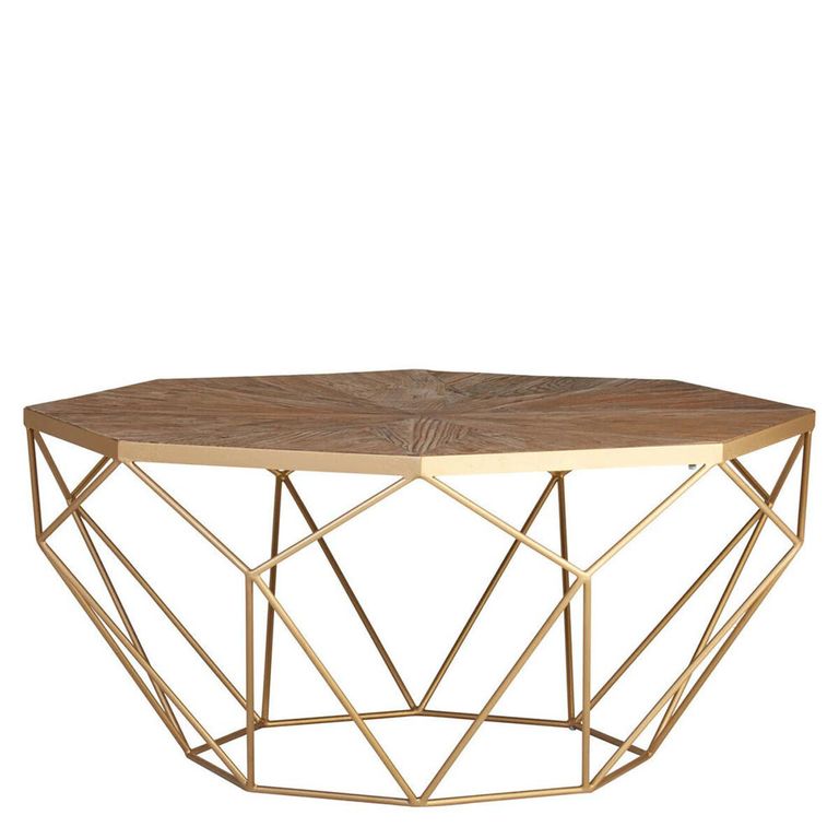 Jodi Coffee Table - Octagonal - Elm Wood and Gold Metal