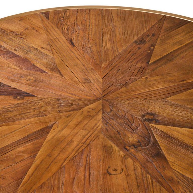 Jodi Coffee Table - Round - Elm Wood and Gold Metal