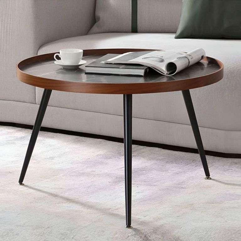 Siena Round Coffee Table - Walnut and Black Marble - JF328