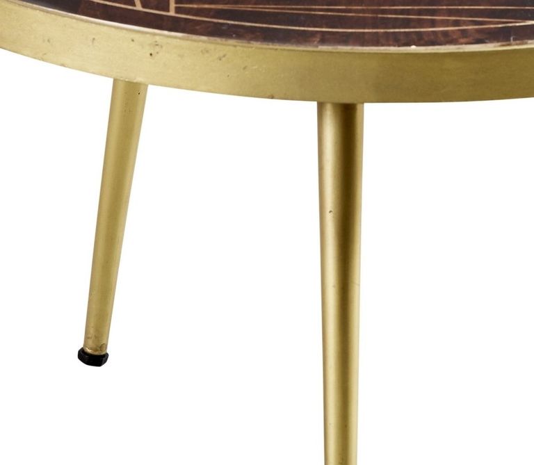 Kaza Dark Mango Wood Round Coffee Table - Gold Geometric Inlay