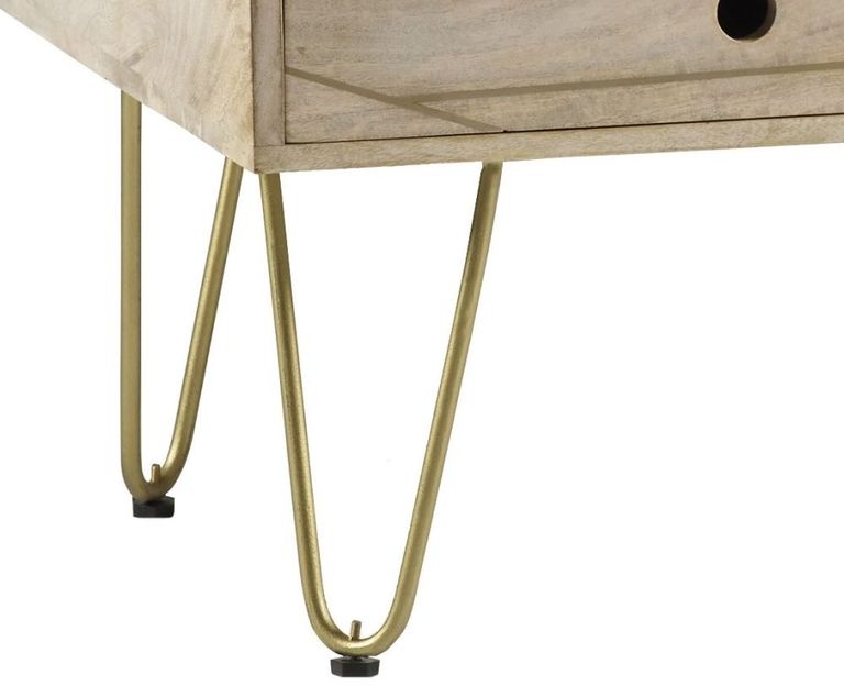 Kaza Light Mango Wood 1 Drawer Coffee Table - Hairpin Legs with Gold Geometric Inlay
