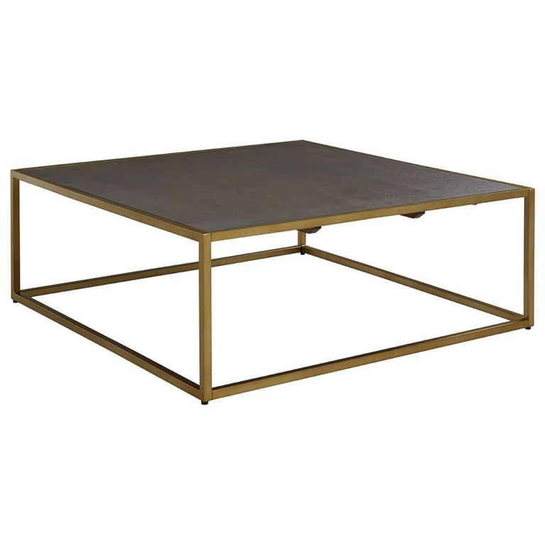 Kempton Coffee Table - Square - Grey Faux Shagreen with Gold Metal