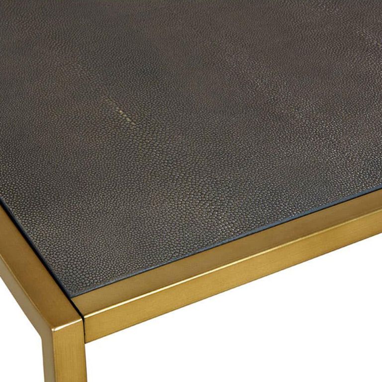Kempton Coffee Table - Square - Grey Faux Shagreen with Gold Metal