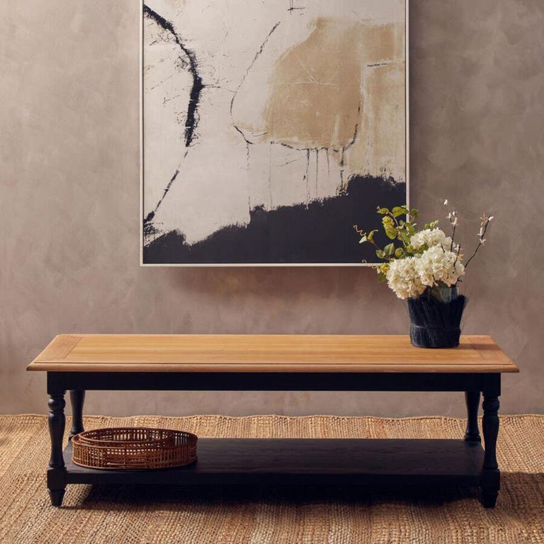 Kensington Townhouse Coffee Table - Antique Oak and Black with Shelf