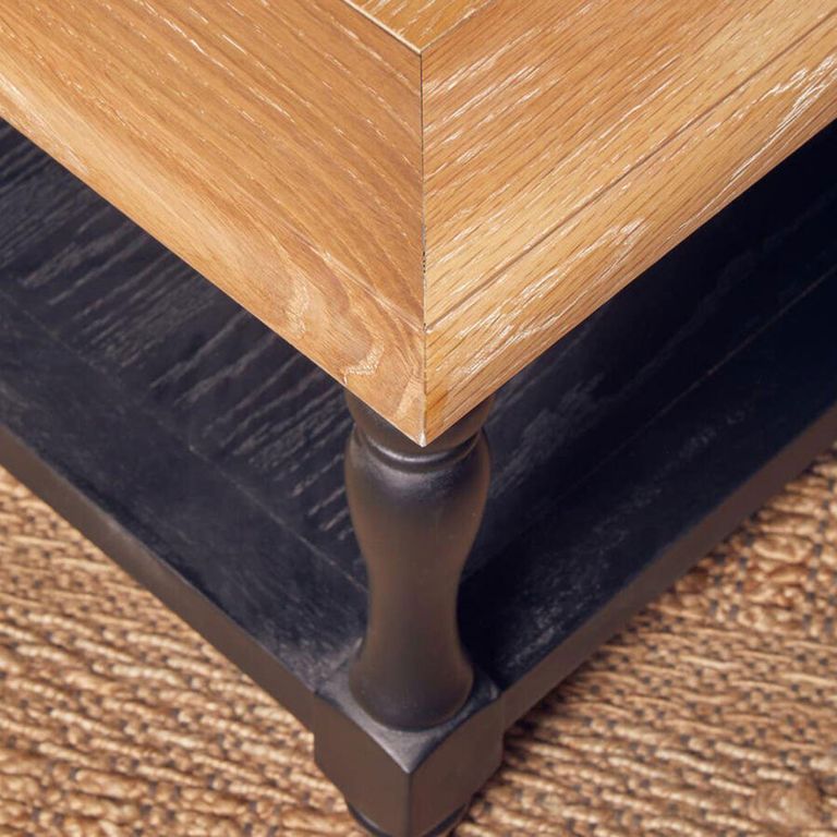 Kensington Townhouse Coffee Table - Antique Oak and Black with Shelf