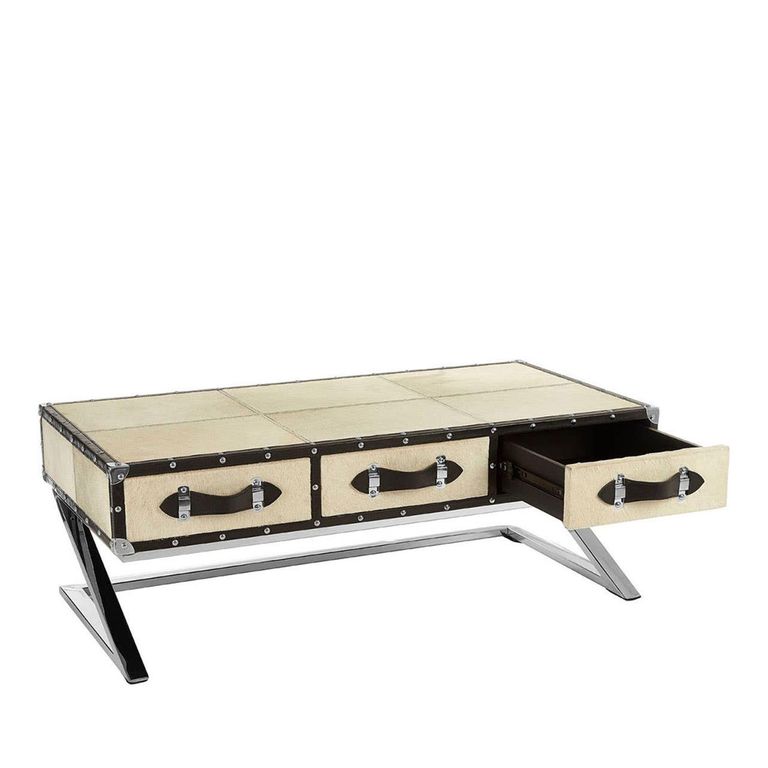 Kensington Townhouse Coffee Table - 3 Drawer - Beige Faux Fur