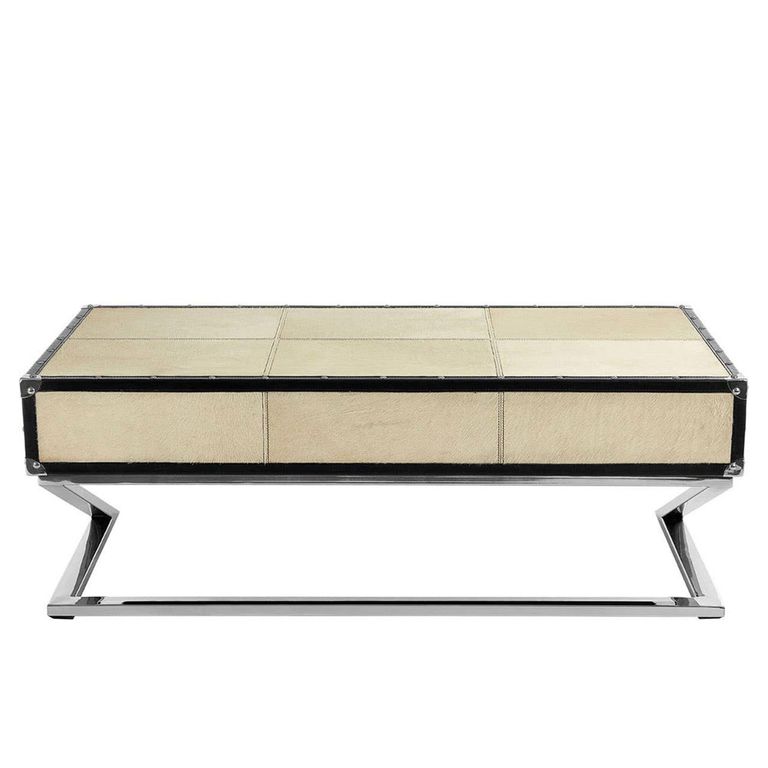 Kensington Townhouse Coffee Table - 3 Drawer - Beige Faux Fur