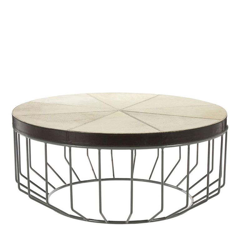 Kensington Townhouse Coffee Table - Round - Beige Faux Fur with Metal