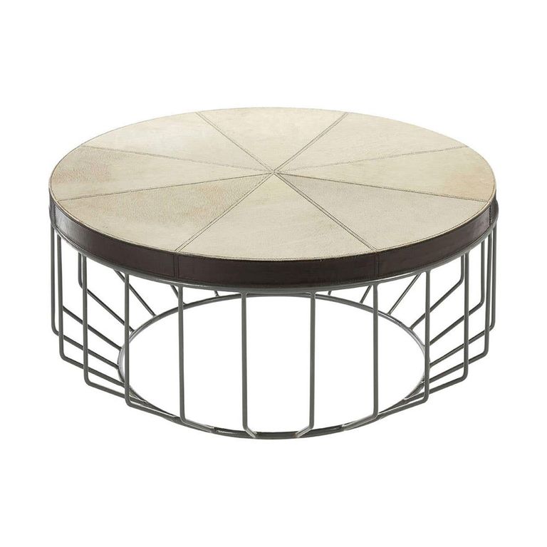 Kensington Townhouse Coffee Table - Round - Beige Faux Fur with Metal