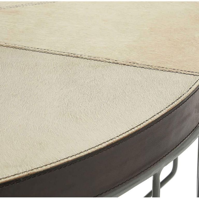 Kensington Townhouse Coffee Table - Round - Beige Faux Fur with Metal