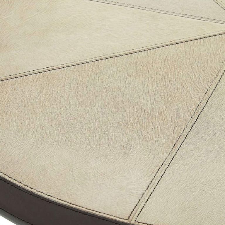 Kensington Townhouse Coffee Table - Round - Beige Faux Fur with Metal