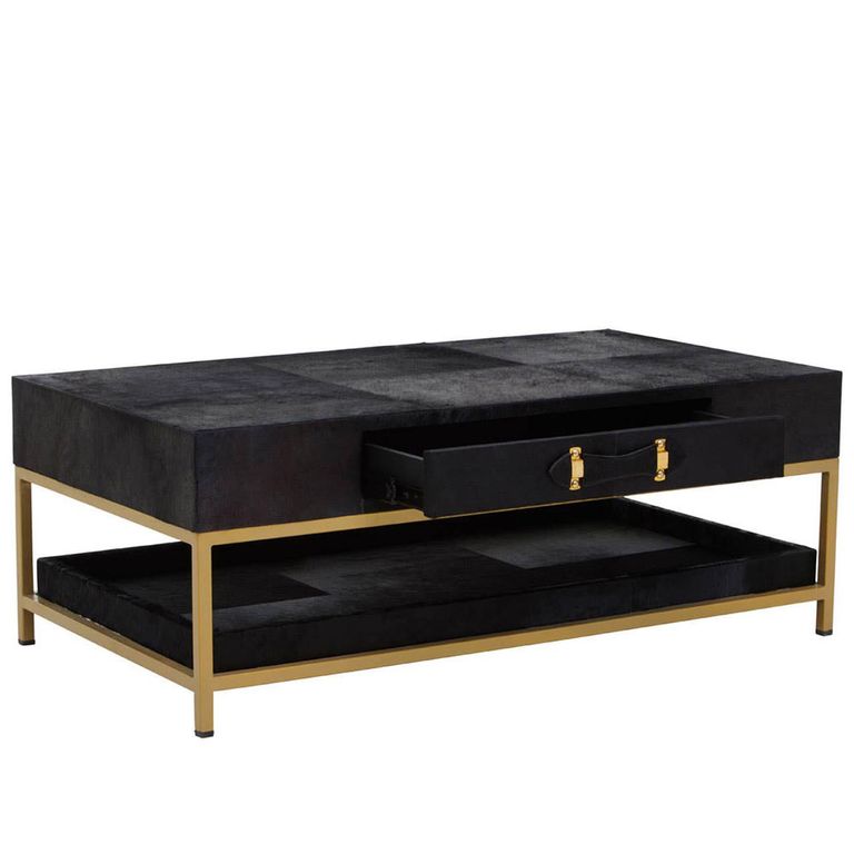 Kensington Townhouse Coffee Table - 1 Drawer - Black Faux Fur