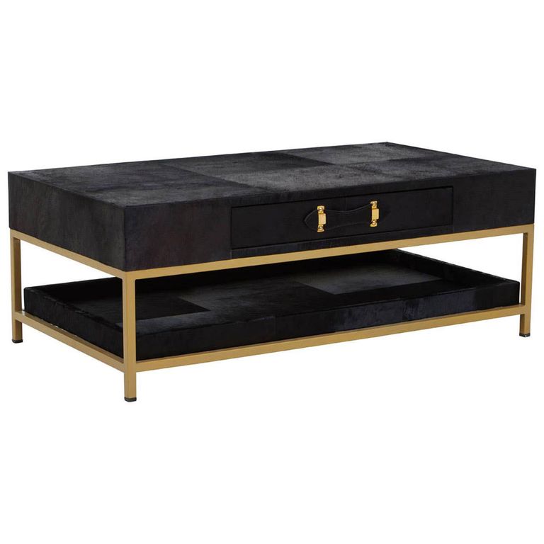Kensington Townhouse Coffee Table - 1 Drawer - Black Faux Fur