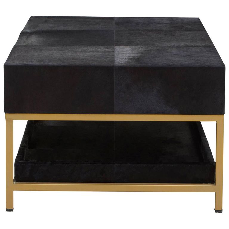 Kensington Townhouse Coffee Table - 1 Drawer - Black Faux Fur