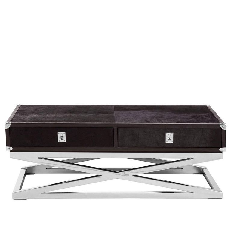 Kensington Townhouse Coffee Table - 2 Drawer - Black Faux Fur