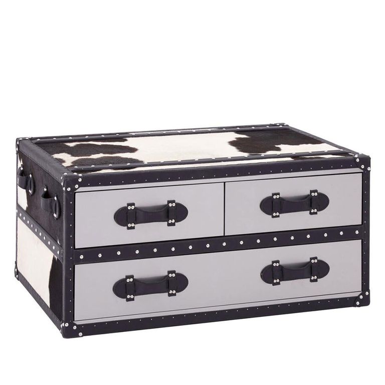 Kensington Townhouse Coffee Table - 3 Drawer - Black and White Leather