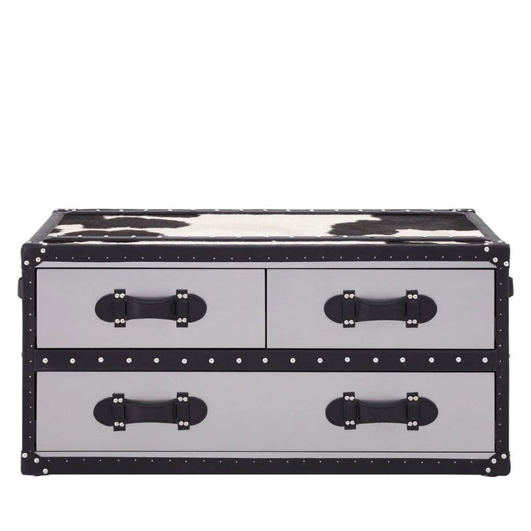 Kensington Townhouse Coffee Table - 3 Drawer - Black and White Leather