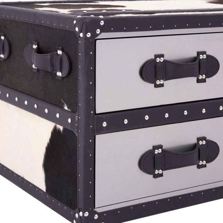 Kensington Townhouse Coffee Table - 3 Drawer - Black and White Leather
