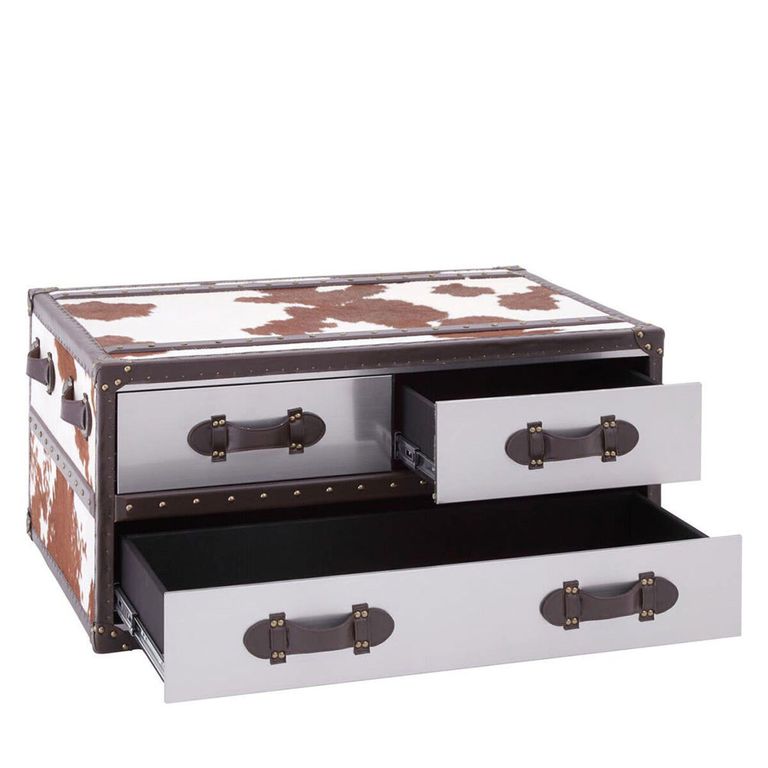 Kensington Townhouse Coffee Table - 3 Drawer - Brown and White Leather