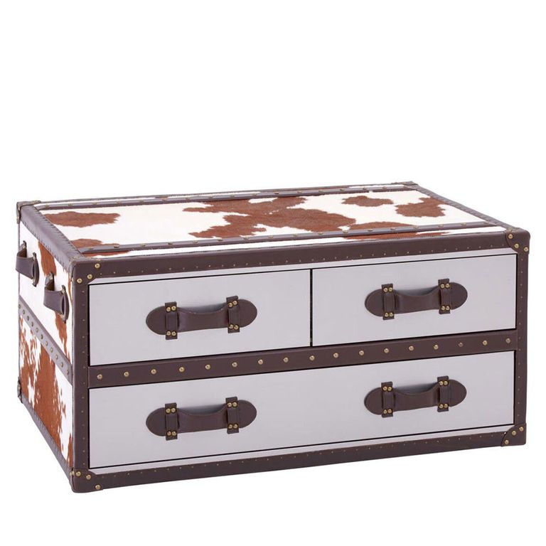 Kensington Townhouse Coffee Table - 3 Drawer - Brown and White Leather