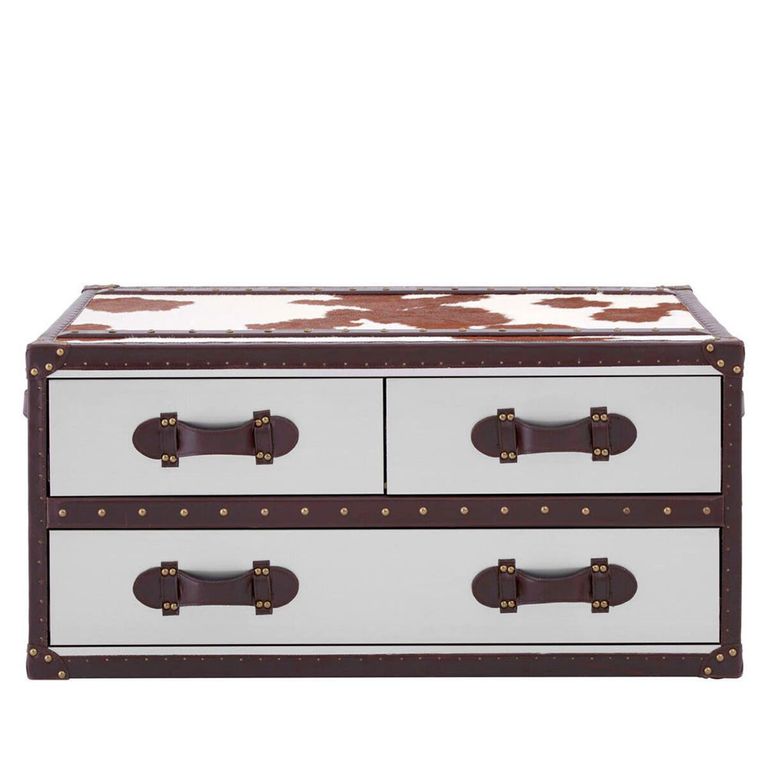 Kensington Townhouse Coffee Table - 3 Drawer - Brown and White Leather