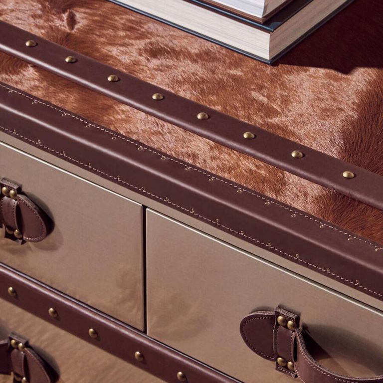 Kensington Townhouse Coffee Table - 3 Drawer - Brown and White Leather