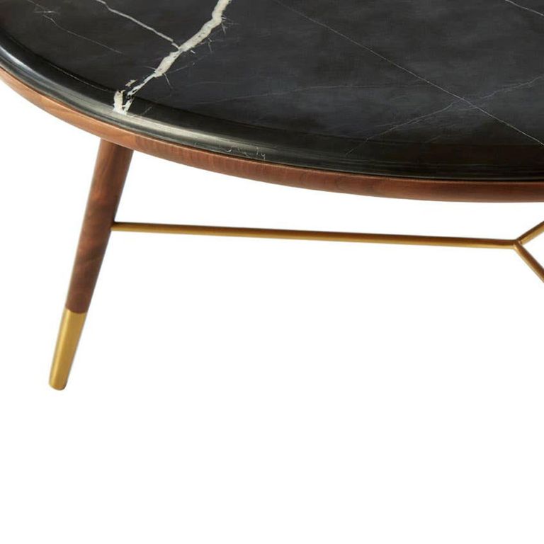 Kenso Coffee Table - Round - Black Marble and Walnut Wood