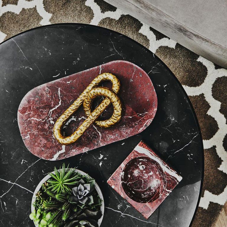 Kenso Coffee Table - Round - Black Marble and Walnut Wood