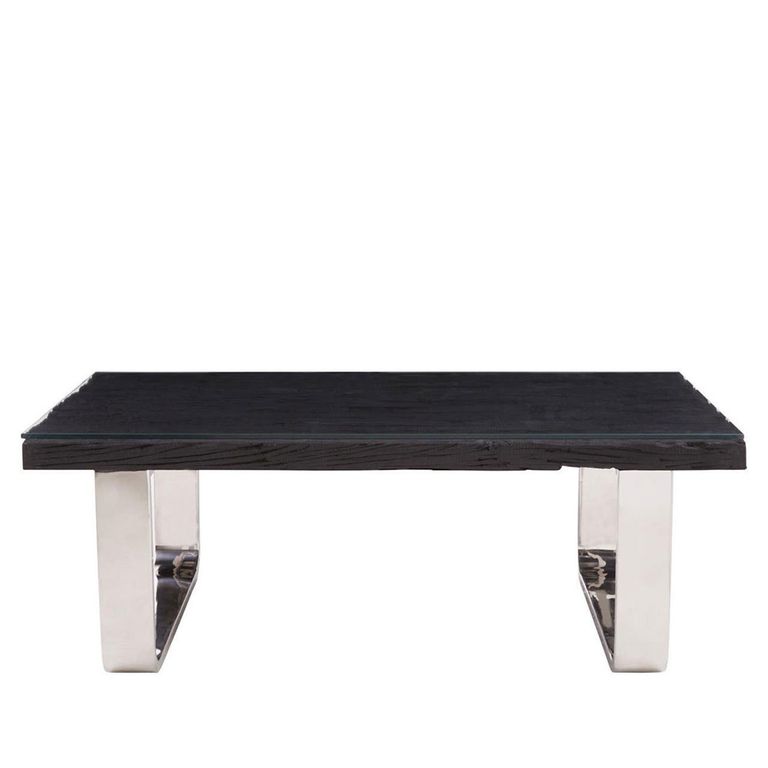 Kerala Coffee Table - Black Glass with Silver Base