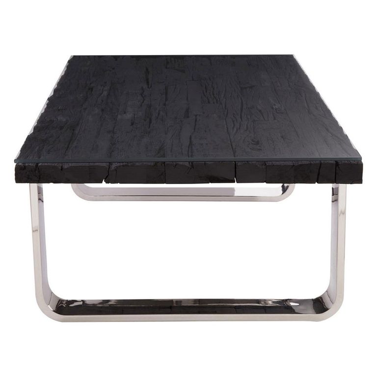 Kerala Coffee Table - Black Glass with Silver Base