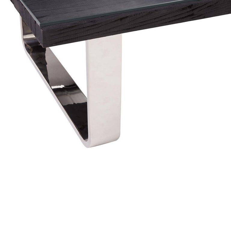 Kerala Coffee Table - Black Glass with Silver Base