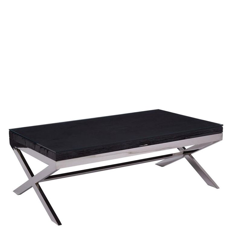 Kerala Coffee Table - Black Glass with Silver Cross Base