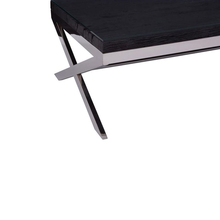 Kerala Coffee Table - Black Glass with Silver Cross Base