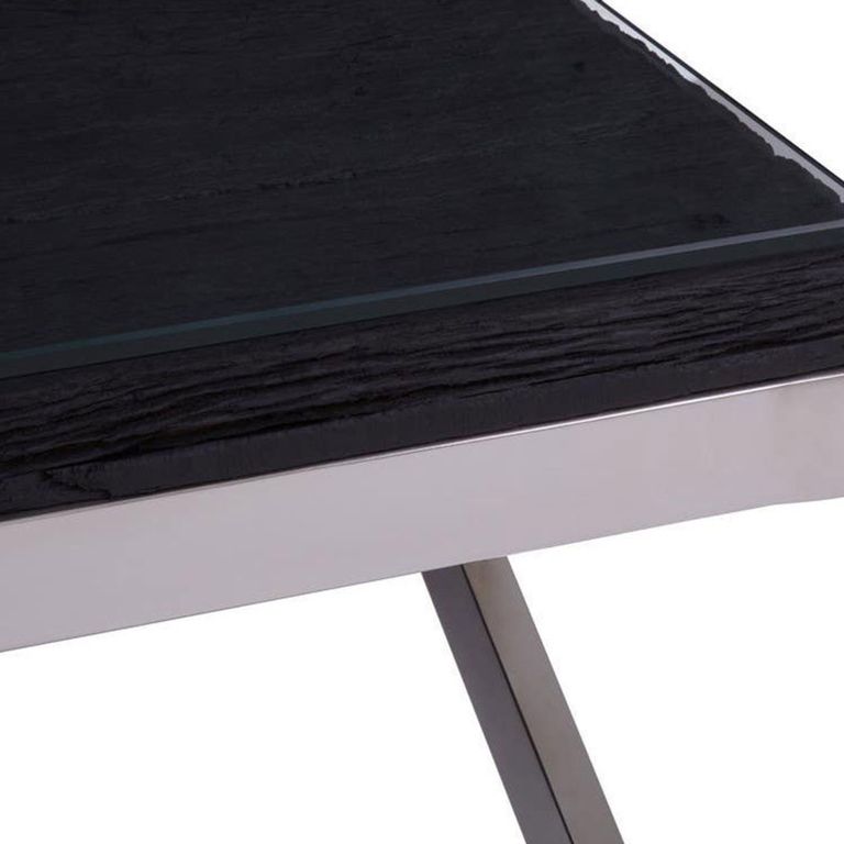 Kerala Coffee Table - Black Glass with Silver Cross Base