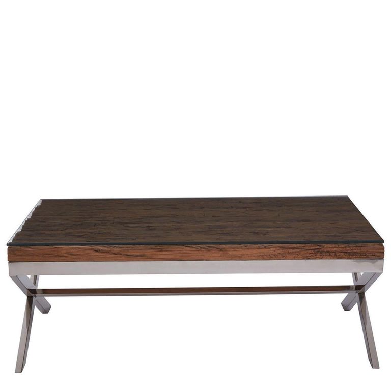 Kerala Coffee Table - Clear Glass with Silver Cross Base