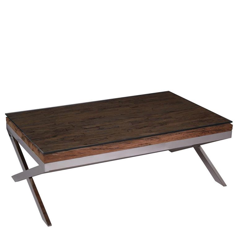 Kerala Coffee Table - Clear Glass with Silver Cross Base