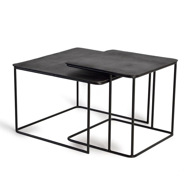 Kingalamila Coffee Table - Grey Metal - Square - Set of 2