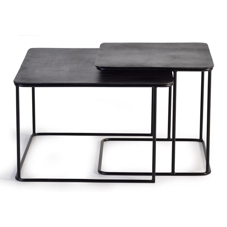 Kingalamila Coffee Table - Grey Metal - Square - Set of 2