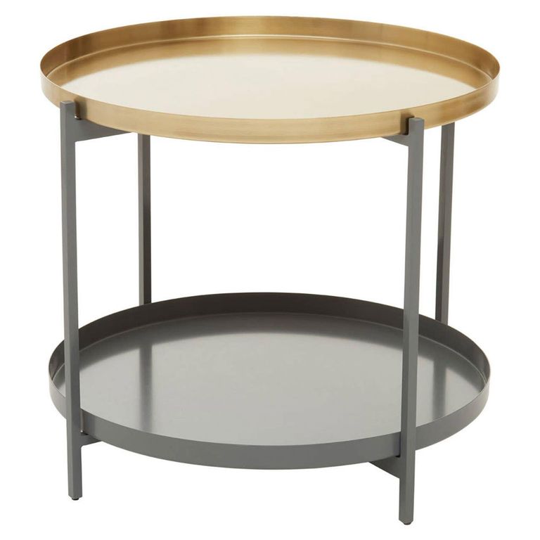 Korba Coffee Table - Round - Grey and Gold Metal
