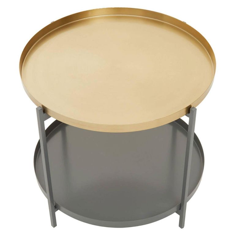 Korba Coffee Table - Round - Grey and Gold Metal