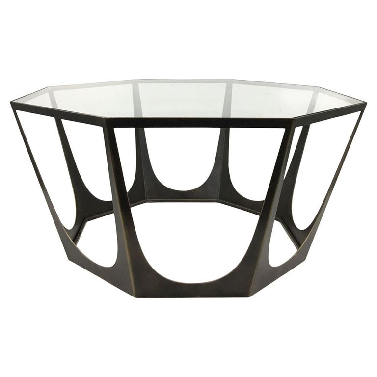 Catalan Coffee Table - Glass and Bronze - Hexagonal