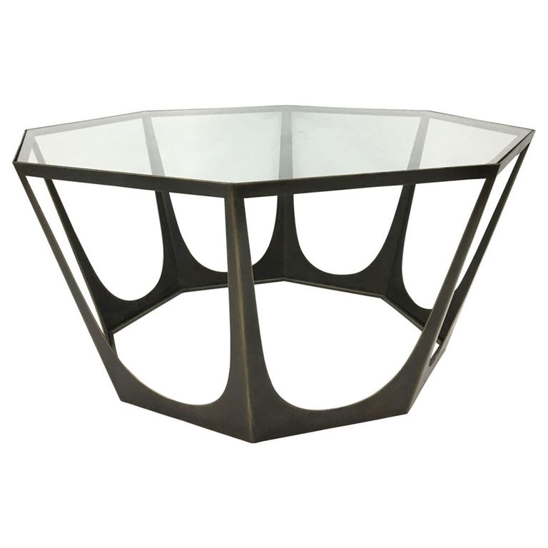 Catalan Coffee Table - Glass and Bronze - Hexagonal