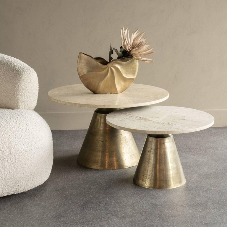 Clifton Coffee Table - Light Travertine Marble - Small - Round