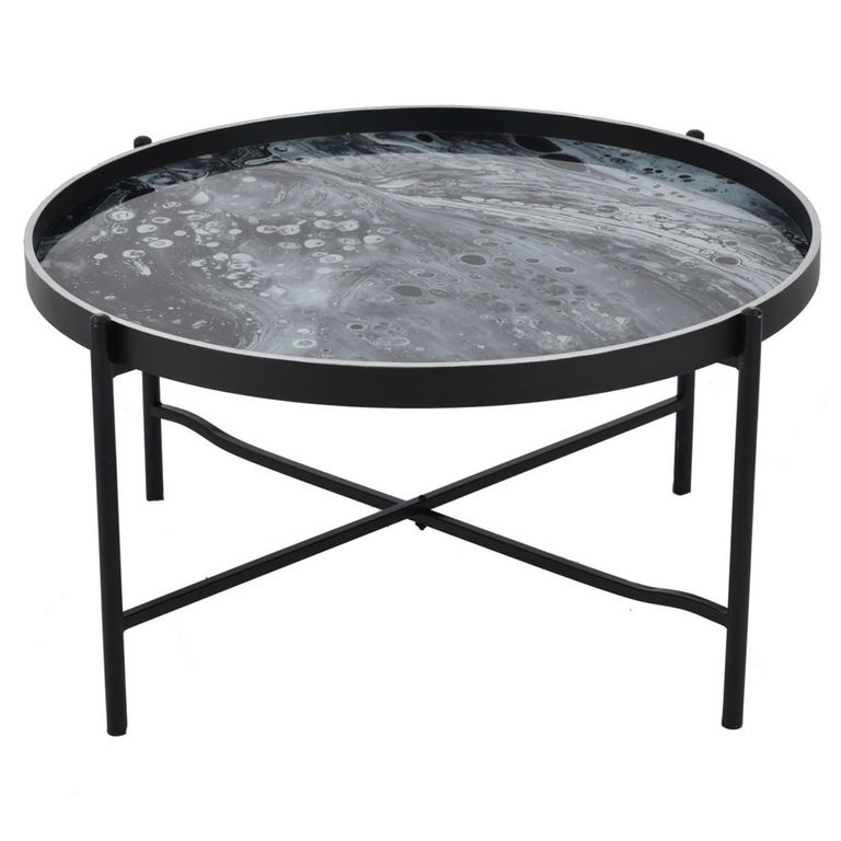 Monochrome Swirl Coffee Table - Black - Round - Tray