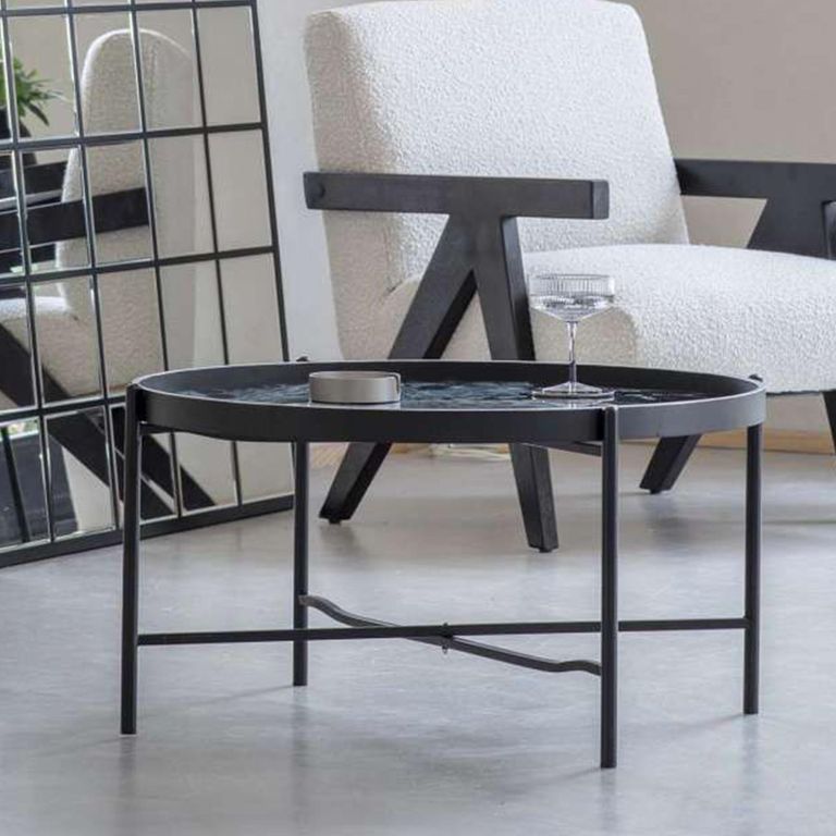 Monochrome Swirl Coffee Table - Black - Round - Tray