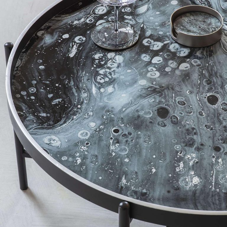 Monochrome Swirl Coffee Table - Black - Round - Tray