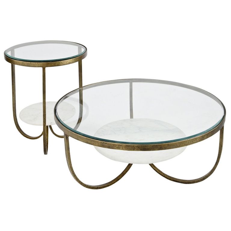 Nolita Coffee Table - Glass and White Marble - Round