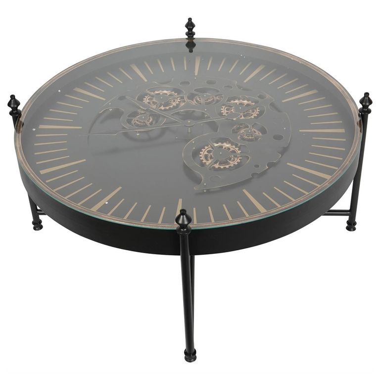 Palladium Coffee Table - Black Metal and Gold Cogs - Round