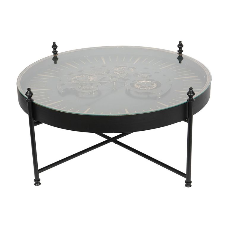 Palladium Coffee Table - Black Metal and Gold Cogs - Round